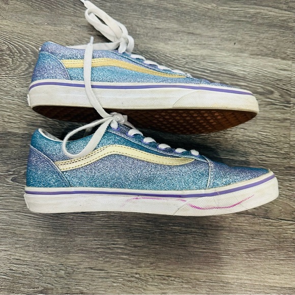 Vans Kids Blue Purple Glitter Sneakers with Gold Stripe Size 5.5 Youth - Picture 9 of 9